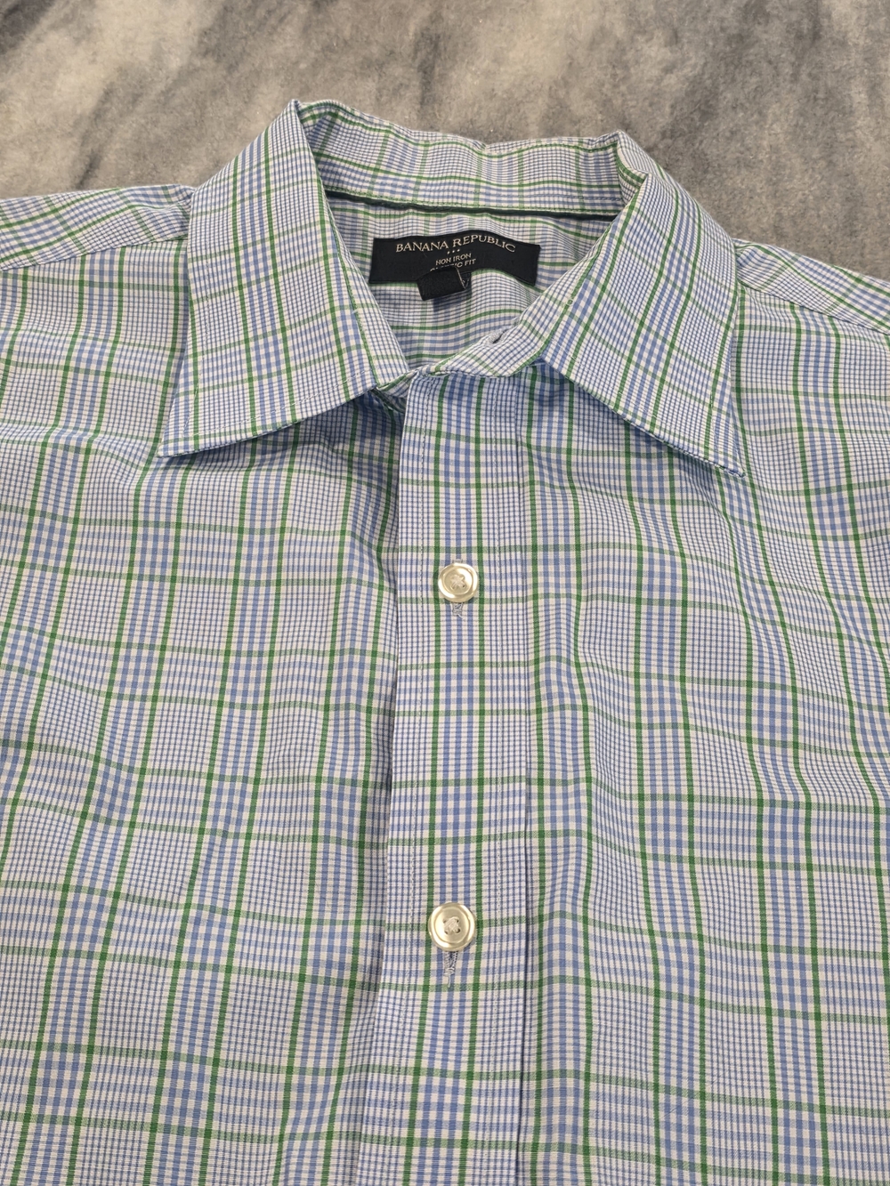 (L) 16-16.5 34/35 Men's Banana Republic Dress Shirt Green Blue Plaid All Cotton